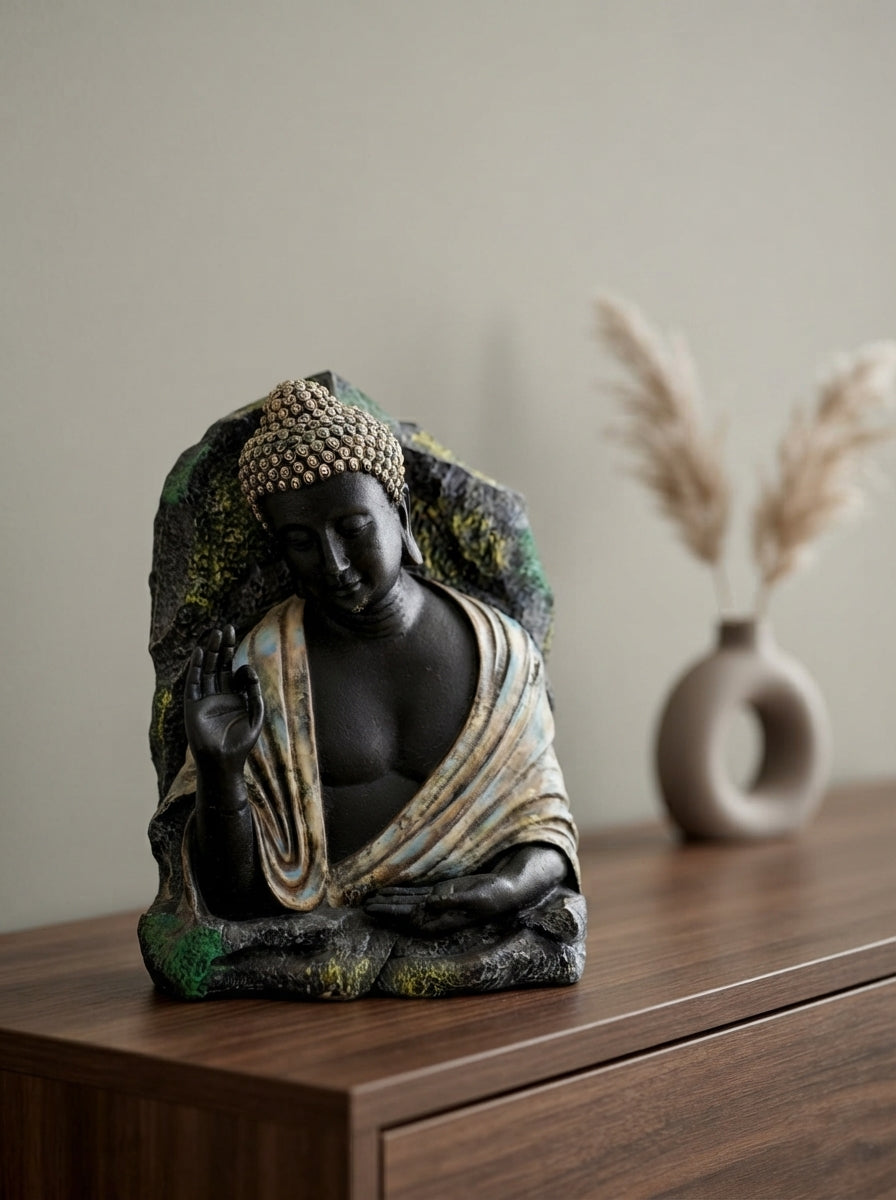 Rock Finish Buddha Bust Statue 18.5" | Zen Garden Decor