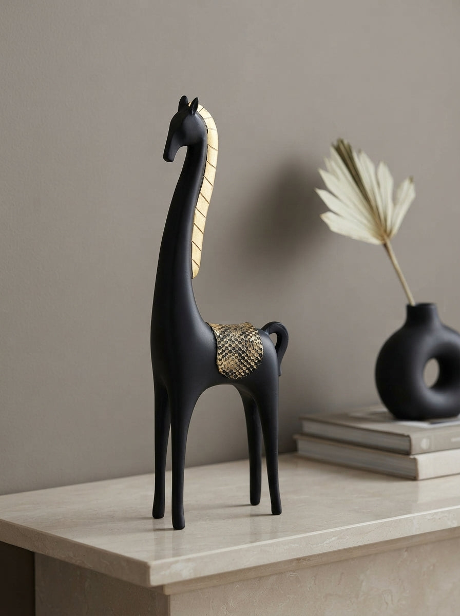 Black Gold Modern Giraffe Statue | Sculptural Decor