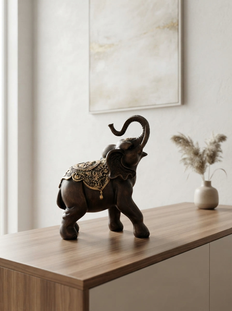 Brown Gold Jeweled Elephant Statue | Lucky Decor