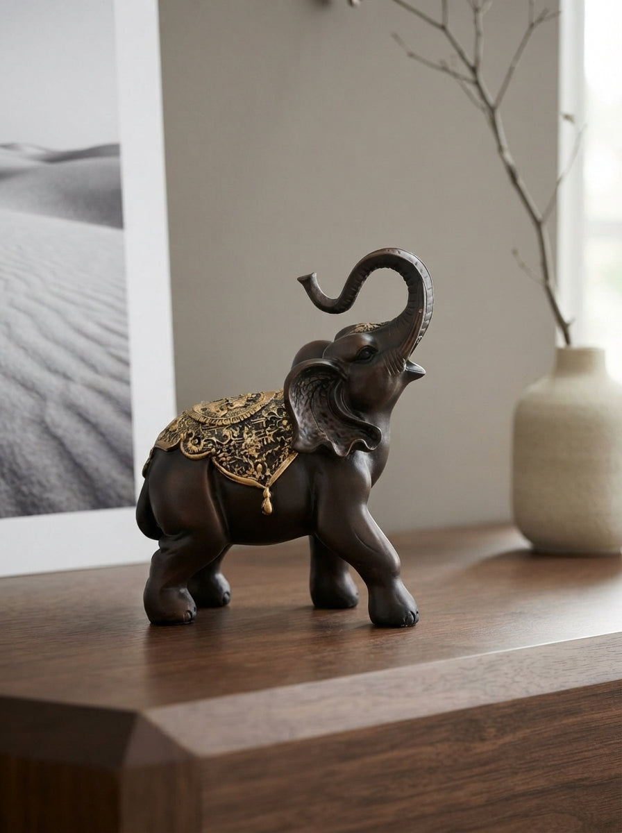 Brown Gold Jeweled Elephant Statue | Lucky Decor