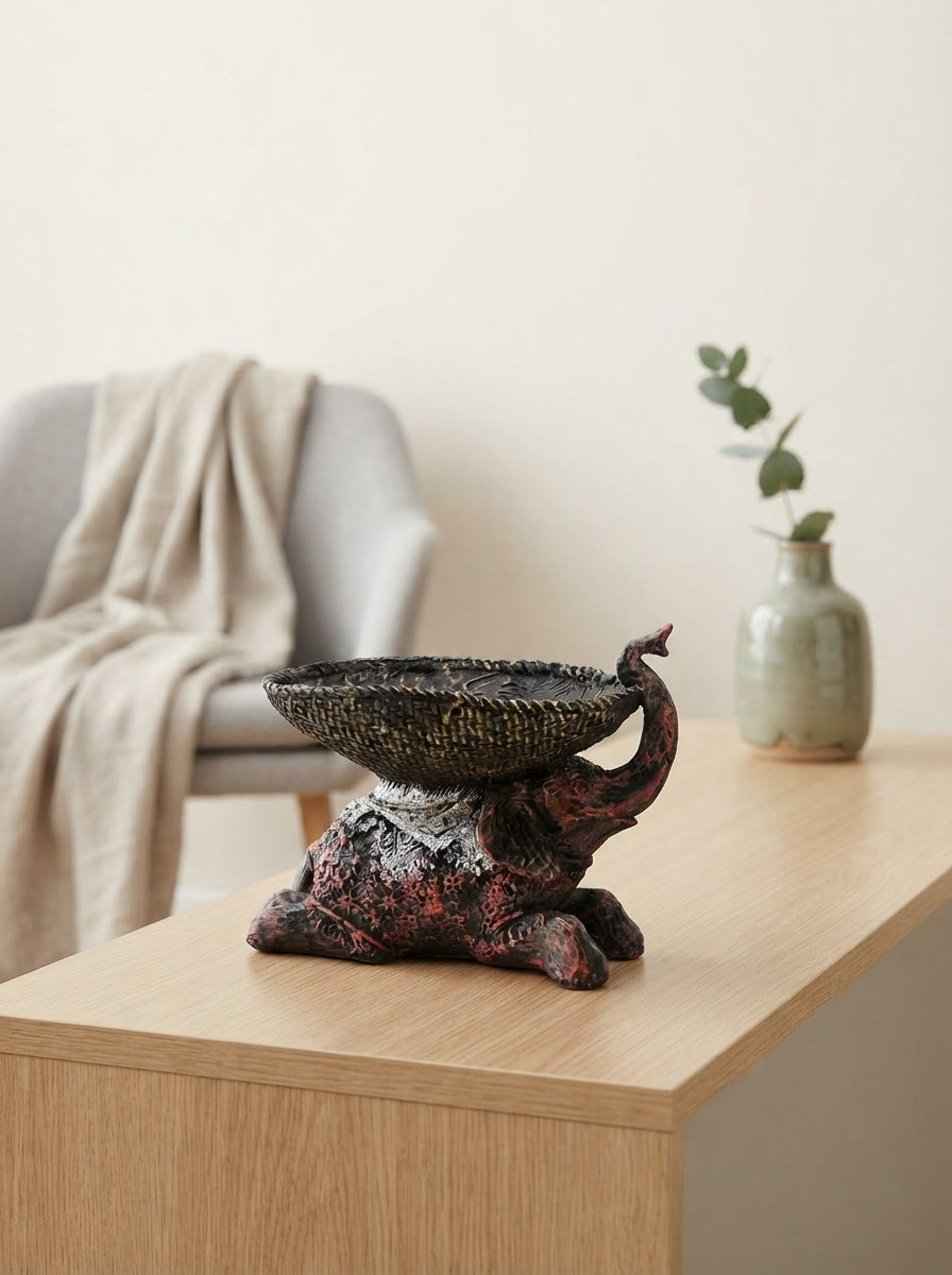 Elephant Trinket Bowl Statue | Decorative Dish Decor