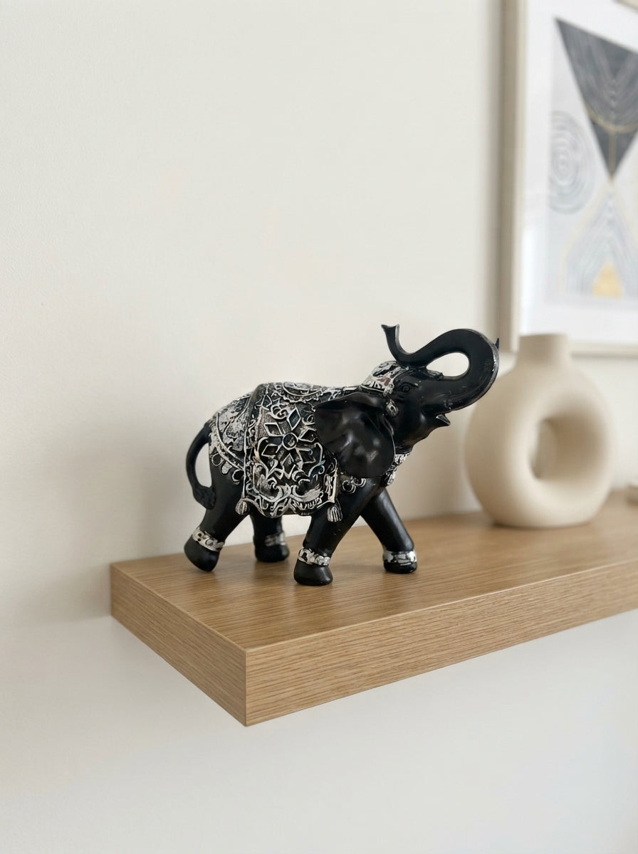 Black White Mandala Elephant Statue 11"x10"x5" | Lucky Decor