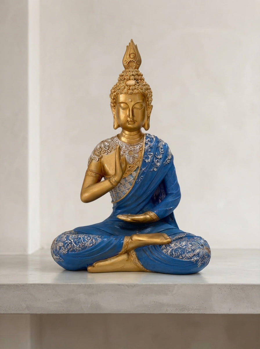 Gold Blue Blessing Buddha Statue 15” | Ornate Decor
