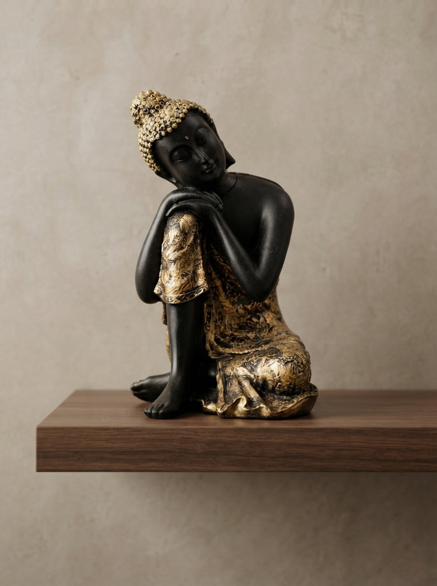 Resting Buddha Statue 12" | Black Gold Zen Decor