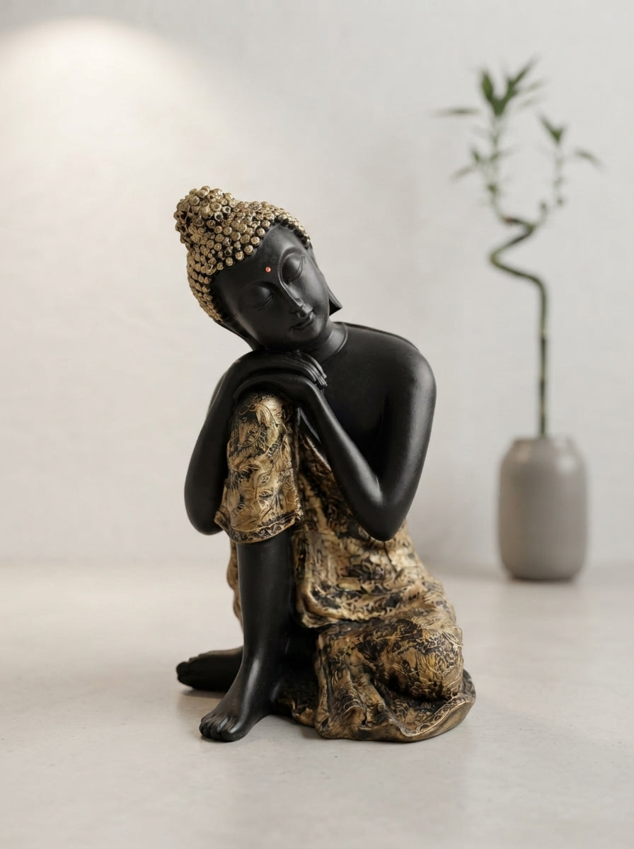 Resting Buddha Statue 12" | Black Gold Zen Decor