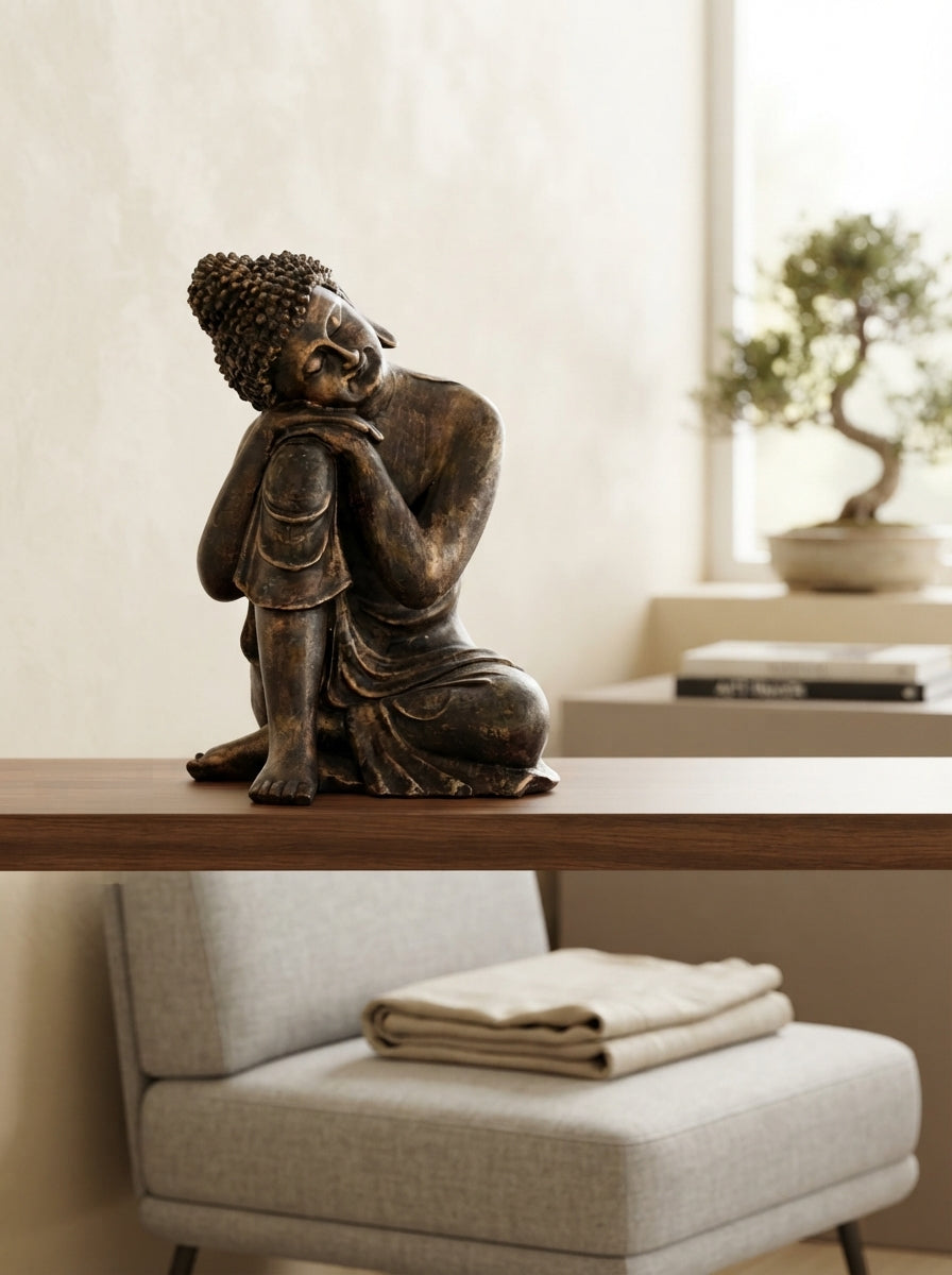 Resting Buddha Statue 12" | Black Gold Zen Decor