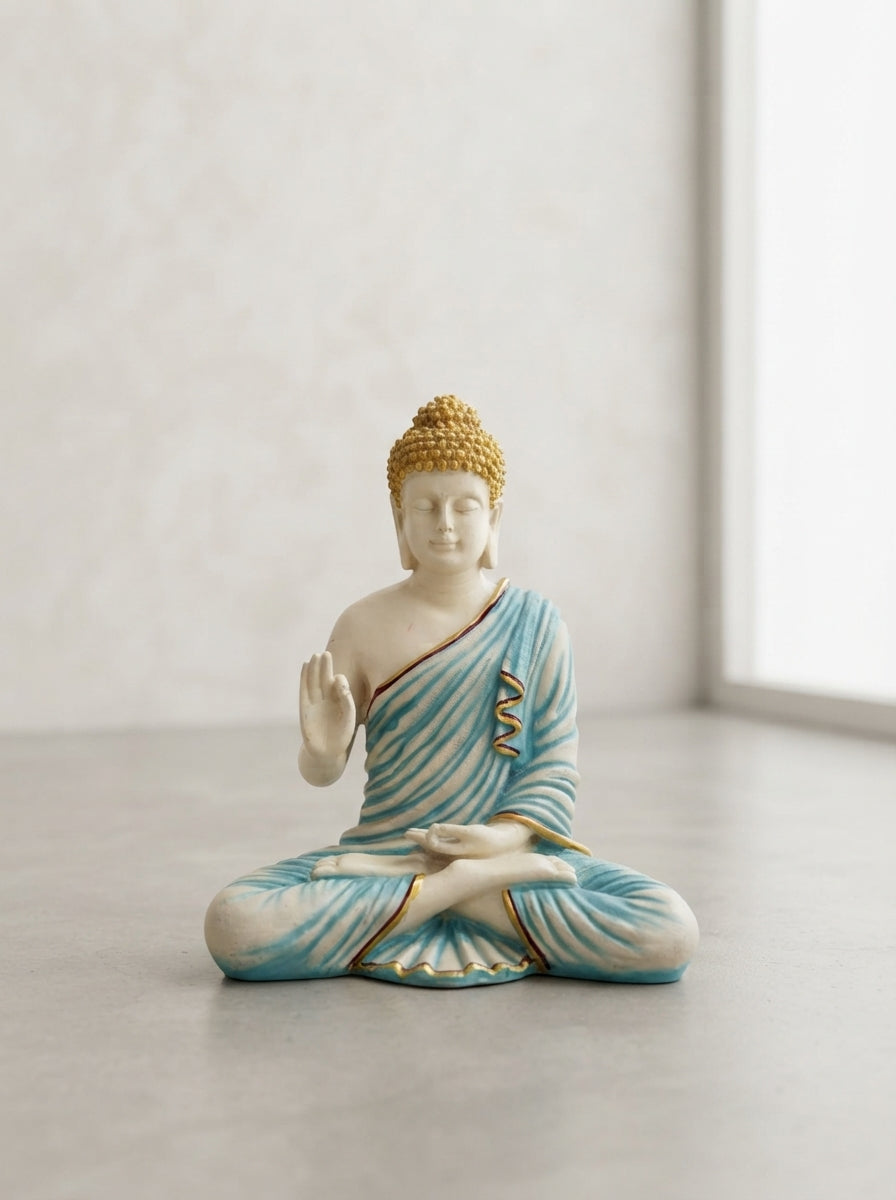 Ivory Teal Gold Buddha Statue 14.5" | Zen Decor