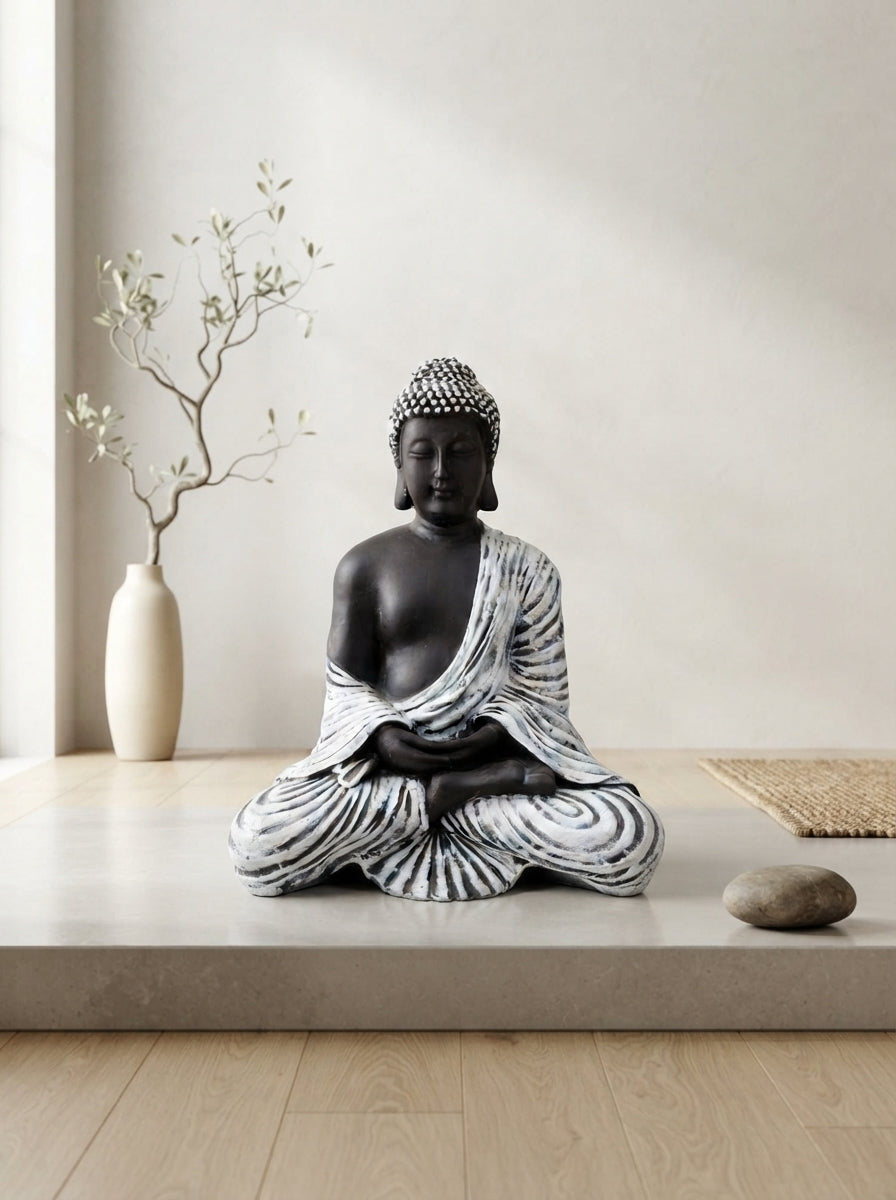 Black White Striped Buddha Statue | Zen Decor