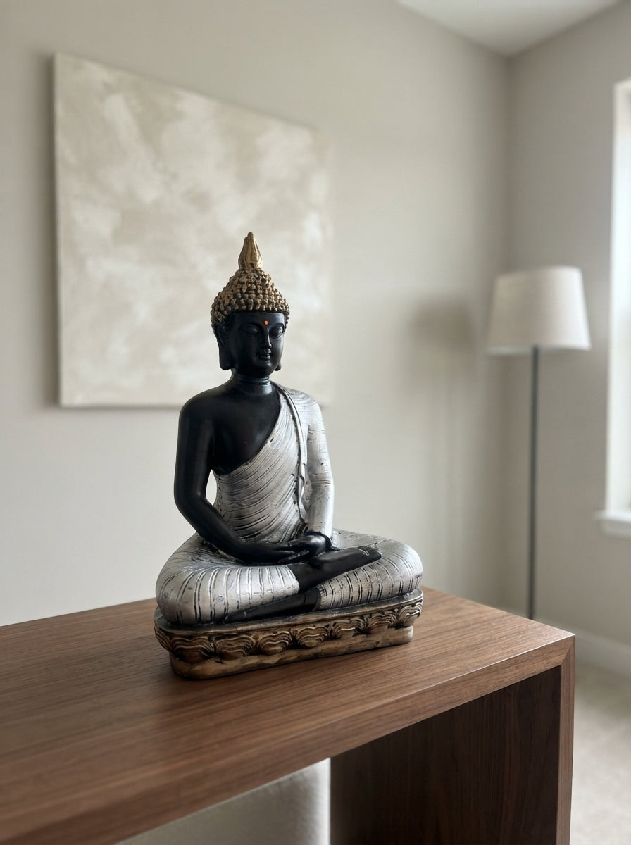Black Silver Gold Buddha Statue | Zen Decor