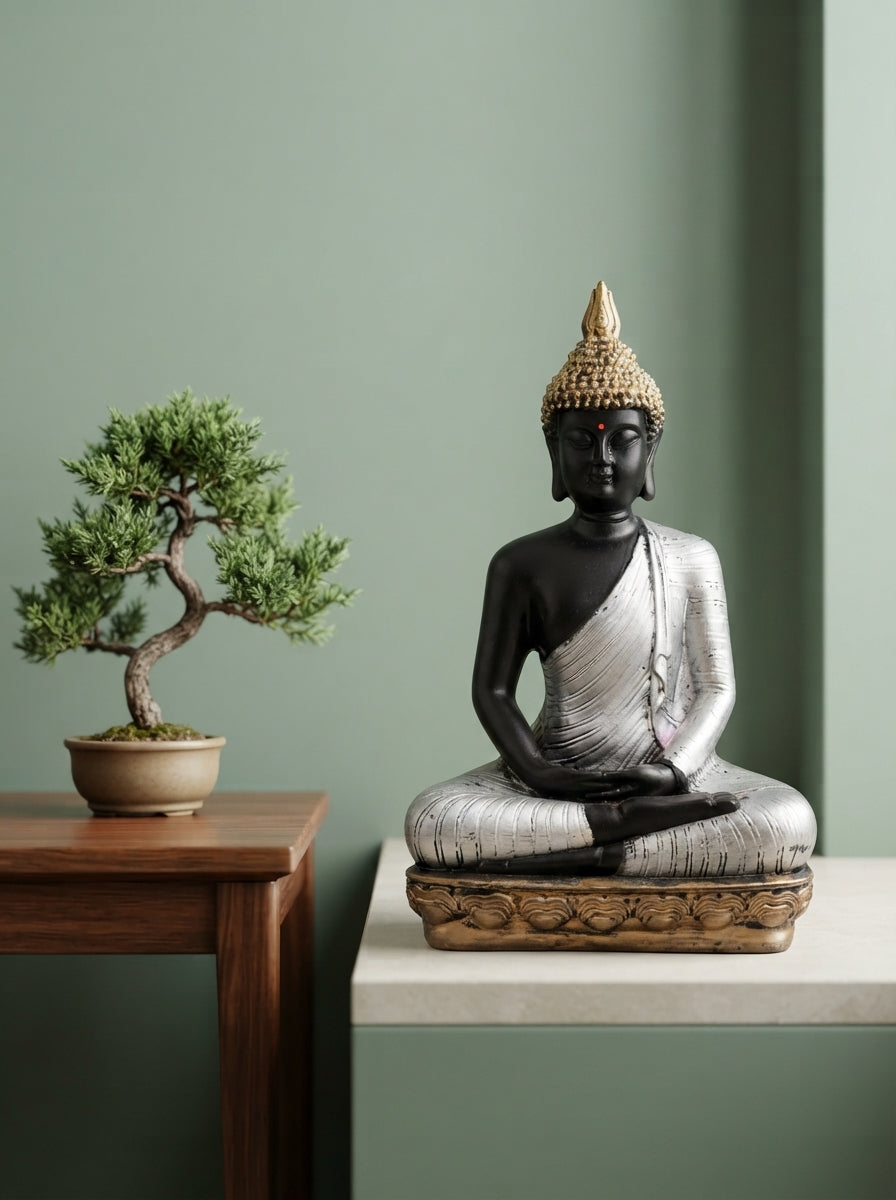 Black Silver Gold Buddha Statue | Zen Decor