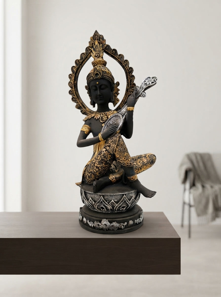 Black Gold Bodhisattva Halo Statue | Zen Decor