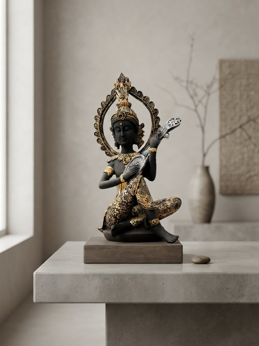 Black Gold Bodhisattva Halo Statue | Zen Decor