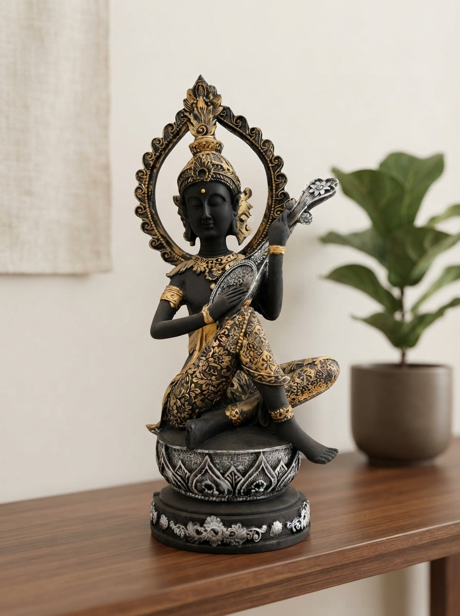 Black Gold Bodhisattva Halo Statue | Zen Decor