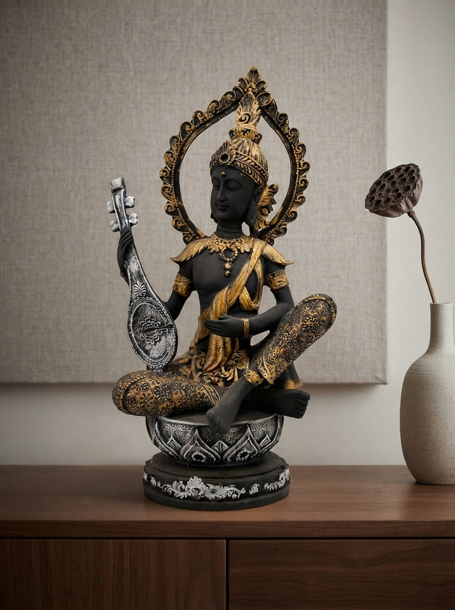 Black Gold Bodhisattva Halo Statue | Zen Decor