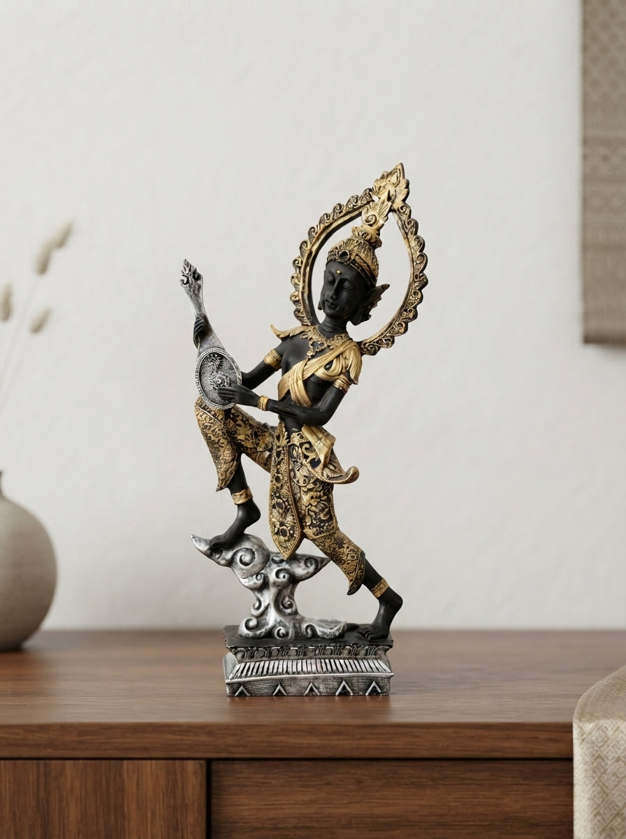 Black Gold Dancing Deity Statue | Asian Decor