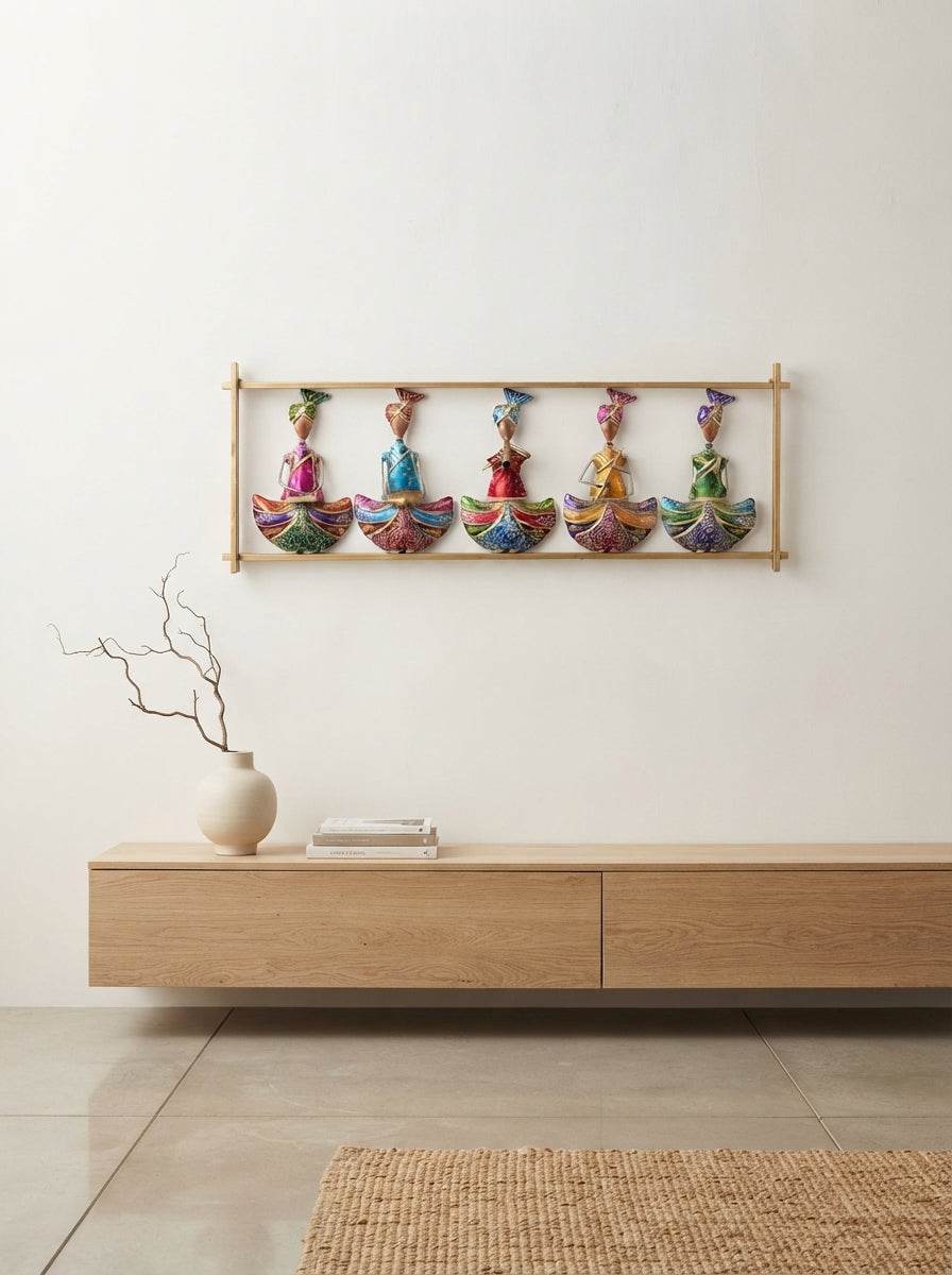 Rajasthani Musicians Wall Art | Colorful Metal Indian Decor