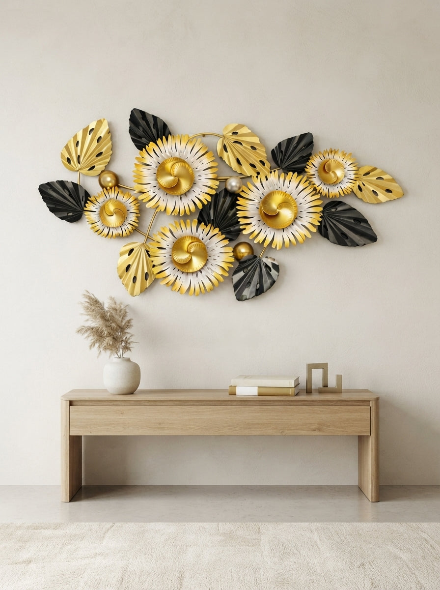 Floral Metal Wall Art 50" x 26" – Large Modern Flower Wall Decor for Living Room, Bedroom & Home Décor | Affordable Metal Wall Hanging