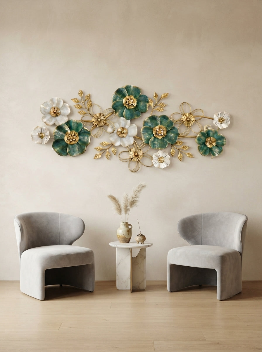Large Floral Metal Wall Art 52" x 24" – Modern Flower Wall Decor for Living Room & Bedroom