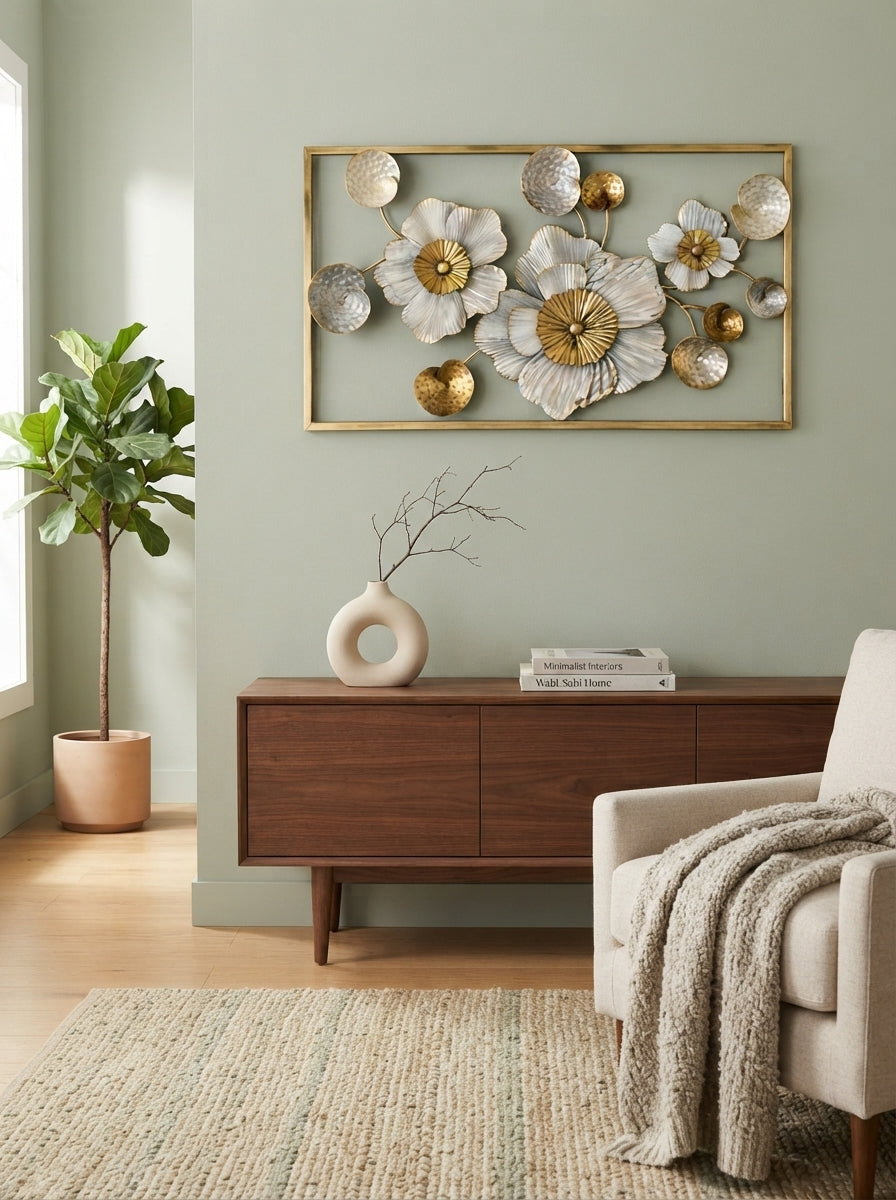 Framed Floral Wall Art 36" x 21" – Elegant Metal Flower Wall Decor for Living Room & Bedroom