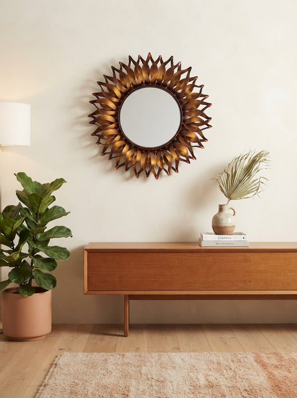 Twisted Flower Petals Wall Mirror 24 Inch – Decorative Floral Wall Mirror for Living Room & Home Decor