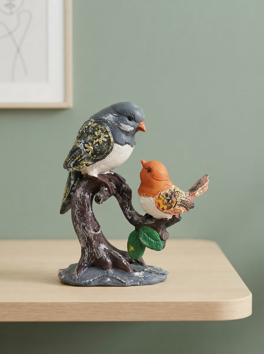 Two Birds on Branch Statue | Robin Chickadee Figurine Decor