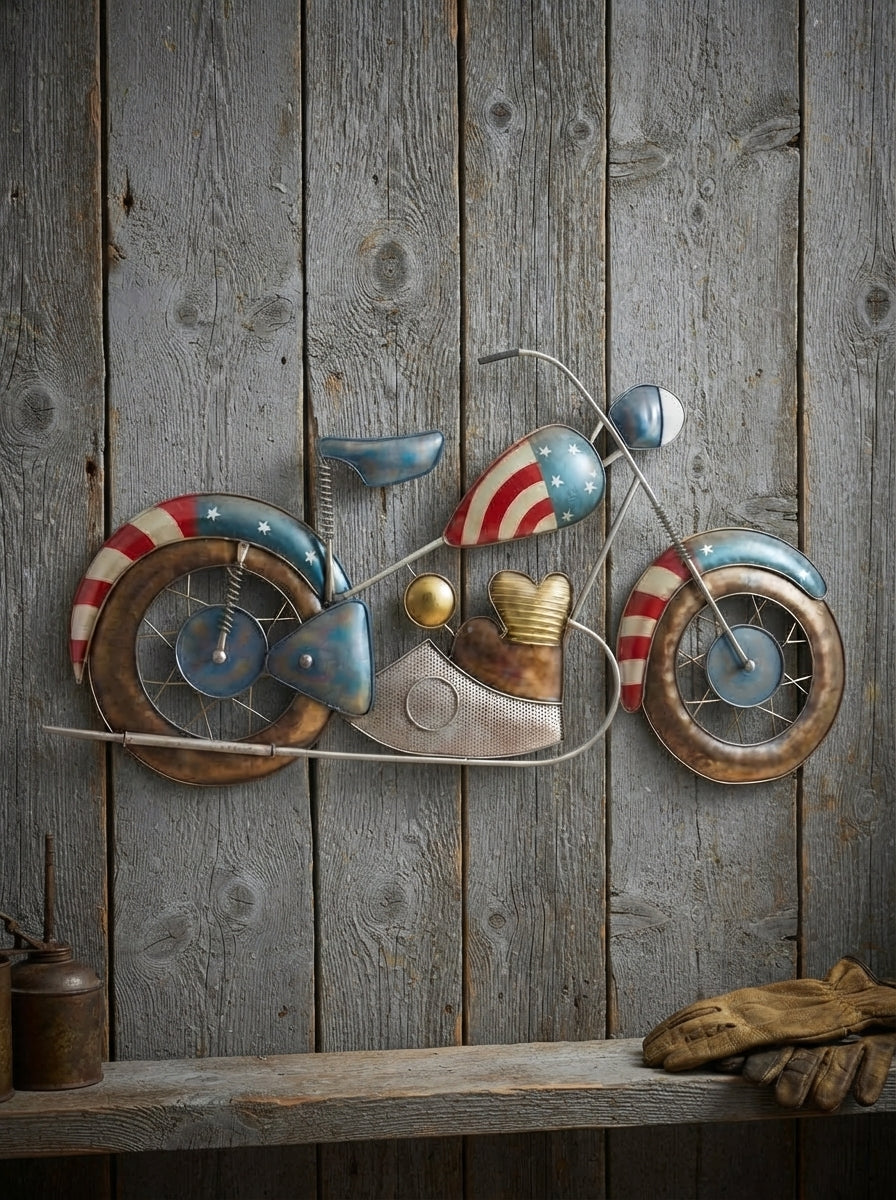 Motorcycle Metal Wall Art | Patriotic Americana Biker Decor
