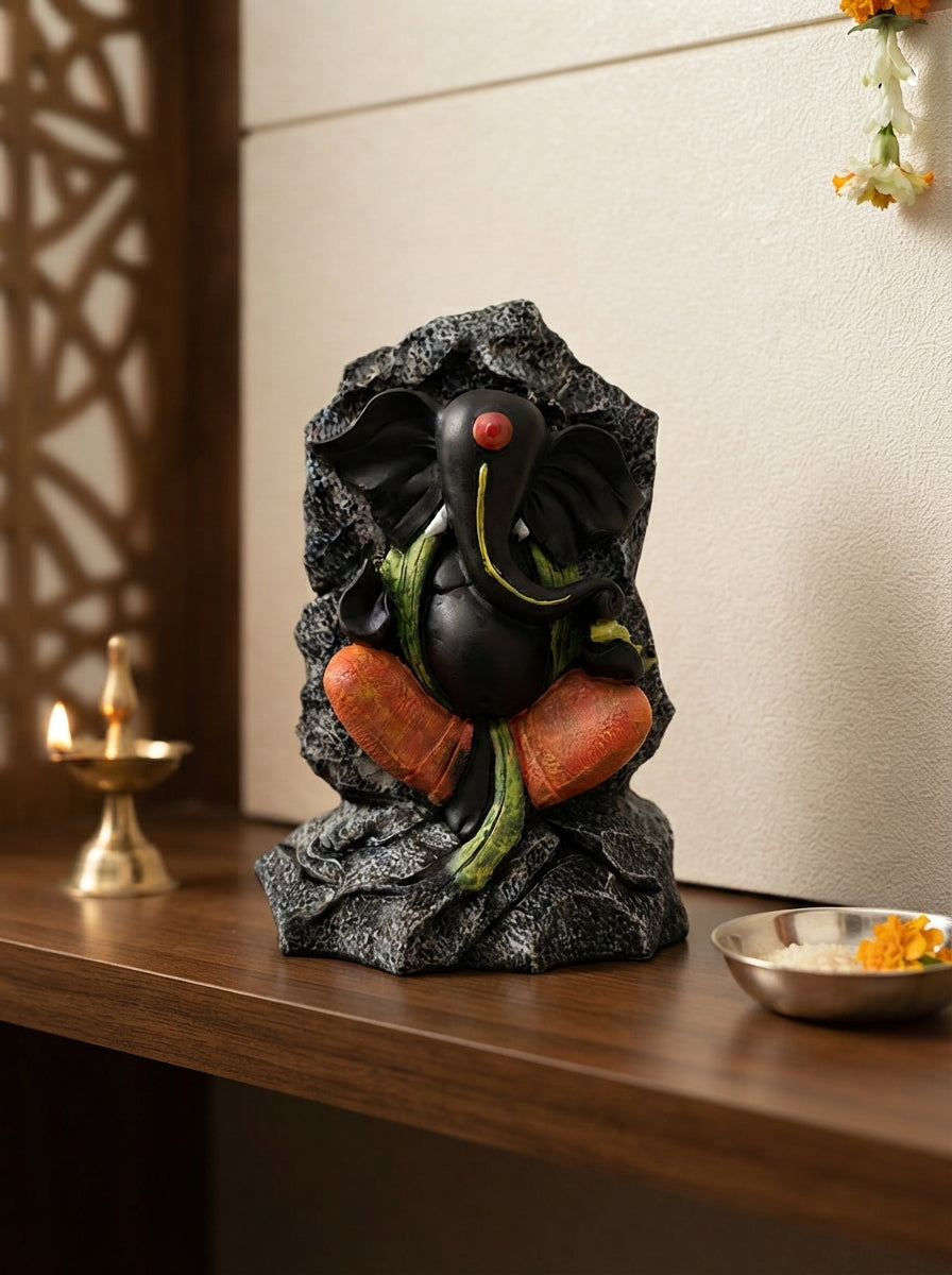 Black Rock Finish Lord Ganesha Statue | Hindu Decor