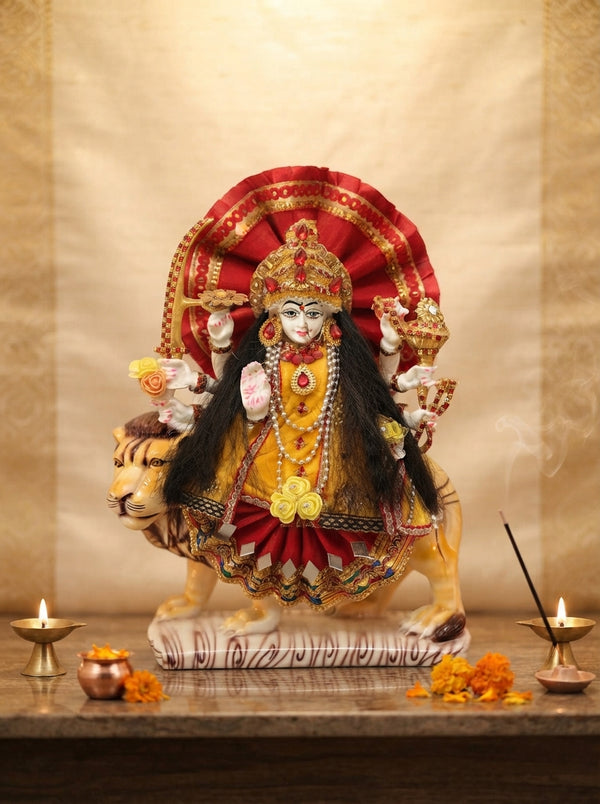 Goddess Durga on Lion Statue | Fabric Dressed Hindu Idol