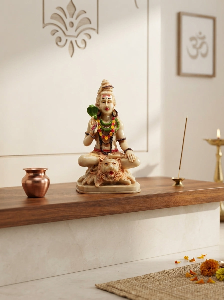 Lord Shiva Statue | Ivory Marble Meditating Deity Figurine