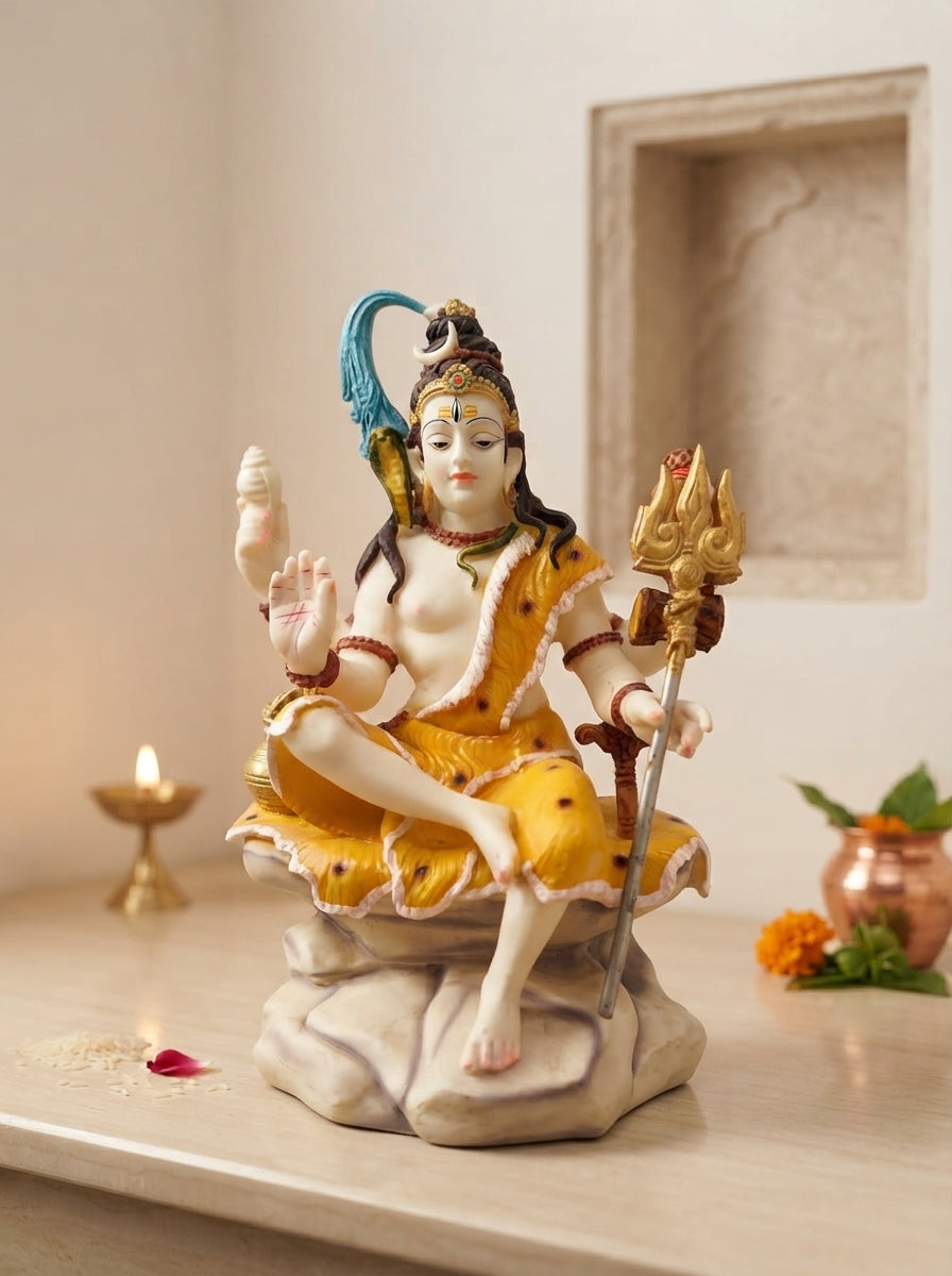 Lord Shiva Statue with Trishul | Seated on Rock Idol