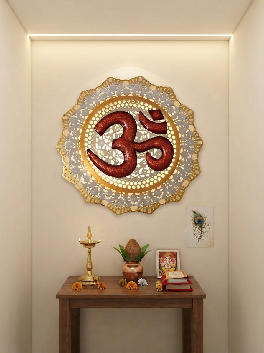 OM with LED Wall Art 20 Inch – Illuminated Spiritual Metal Wall Decor for Home & Meditation Space