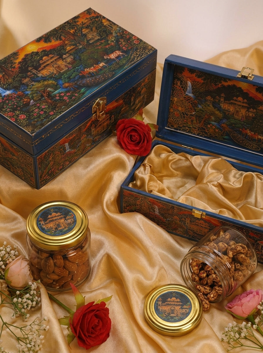 Pichwai Palace Landscape Gift Box with Glass Jars | Diwali Hamper