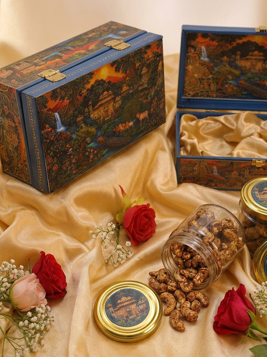 Pichwai Palace Landscape Gift Box with Glass Jars | Diwali Hamper