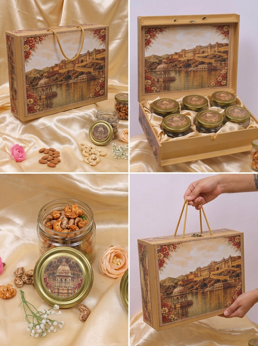 Amer Fort Lakeside 6 Jar Gift Box with Carry Bag | Diwali Hamper