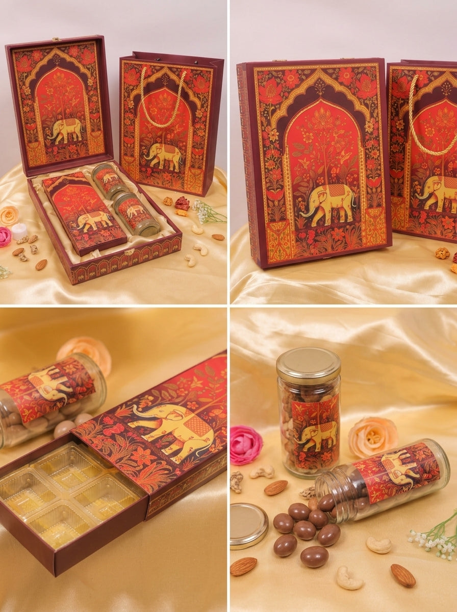 Elephant Tree of Life Gift Box | 2 Tall Jars + 12 Cavity Tray