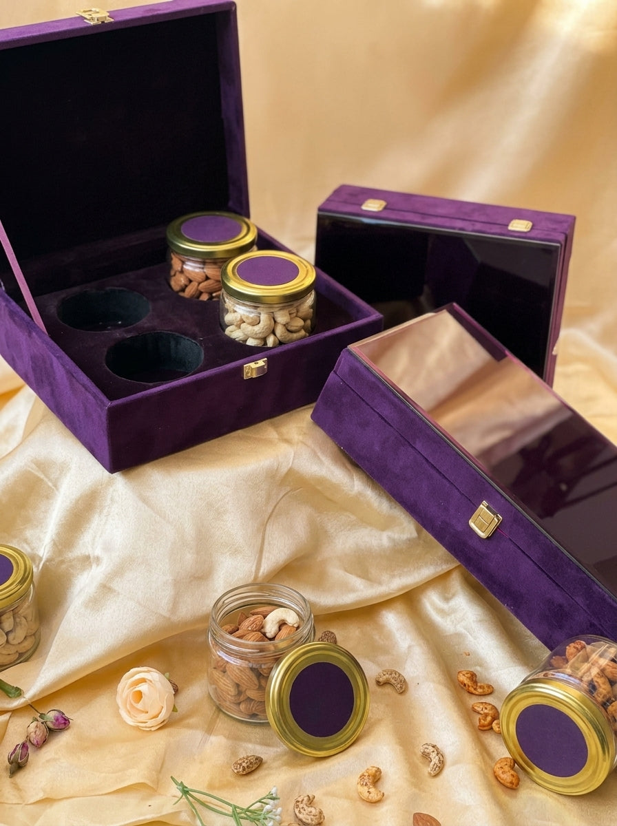 Purple Velvet Glass Top Gift Box | 2, 3 & 4 Jar Luxury Hamper