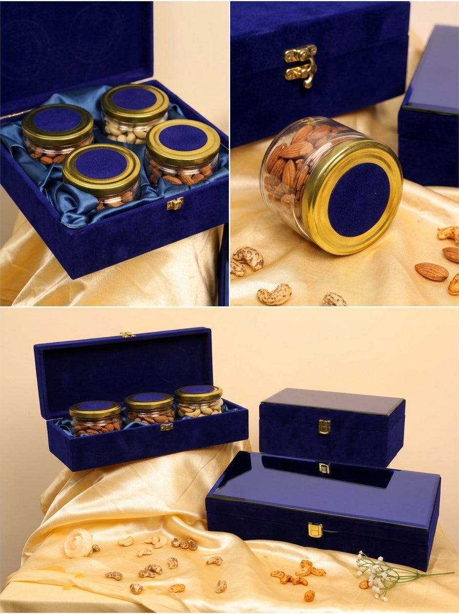 Royal Blue Velvet Glass Top Gift Box | 2, 3 & 4 Jar Luxury Hamper