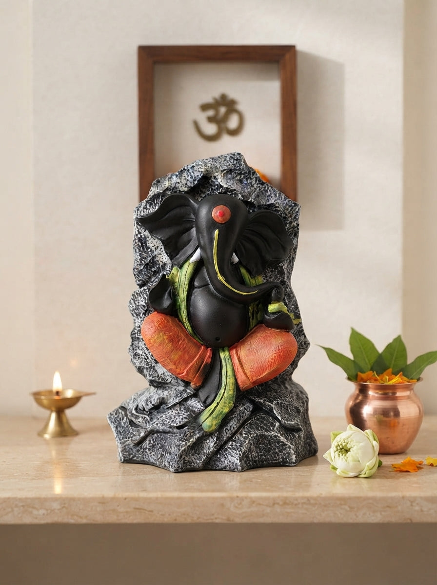 Black Rock Finish Lord Ganesha Statue | Hindu Decor