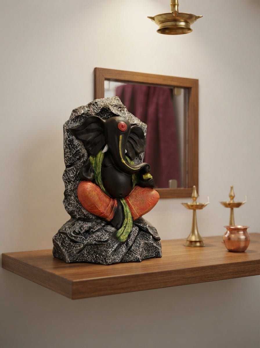 Black Rock Finish Lord Ganesha Statue | Hindu Decor