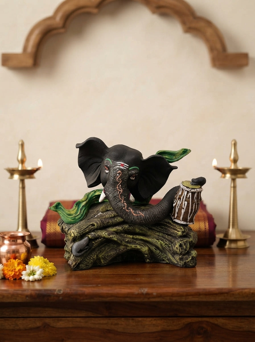 Ganesha with Tabla Drum Statue | Musical Elephant Idol