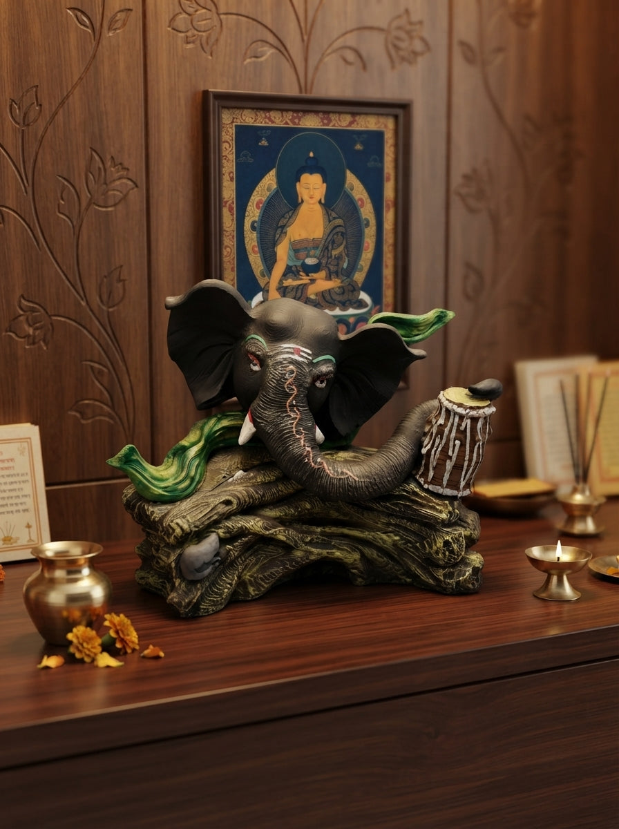 Ganesha with Tabla Drum Statue | Musical Elephant Idol