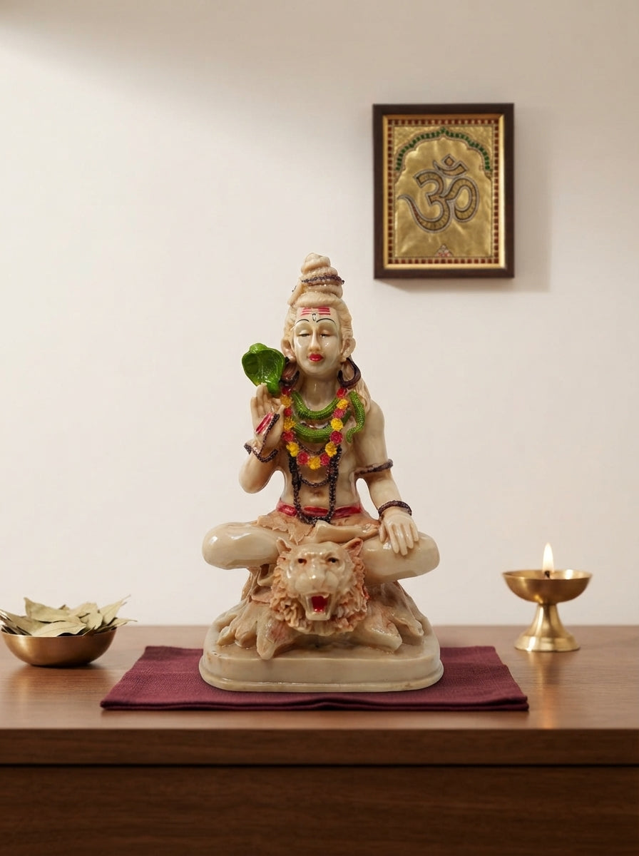 Lord Shiva Statue | Ivory Marble Meditating Deity Figurine