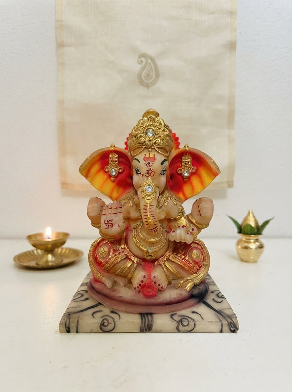 Ganesha Statue with Jewelled Ears 12.5" | Marble Base Idol