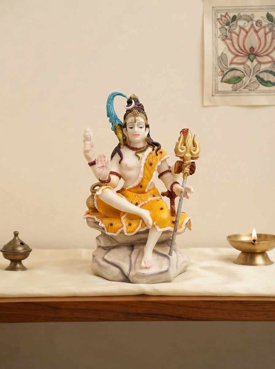 Lord Shiva Statue with Trishul | Seated on Rock Idol