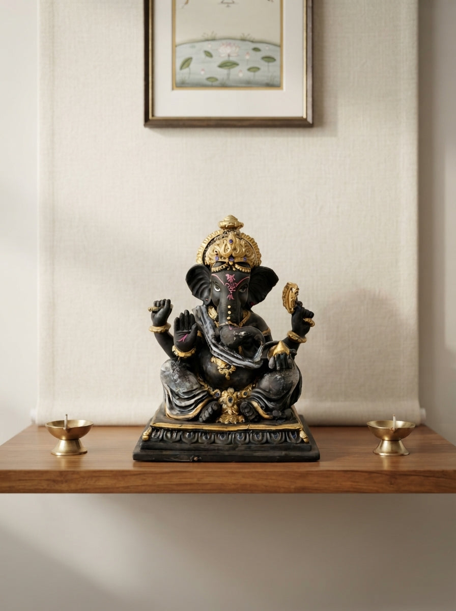 Grey Gold Four-Armed Ganesha Statue 9.8" | Hindu Decor