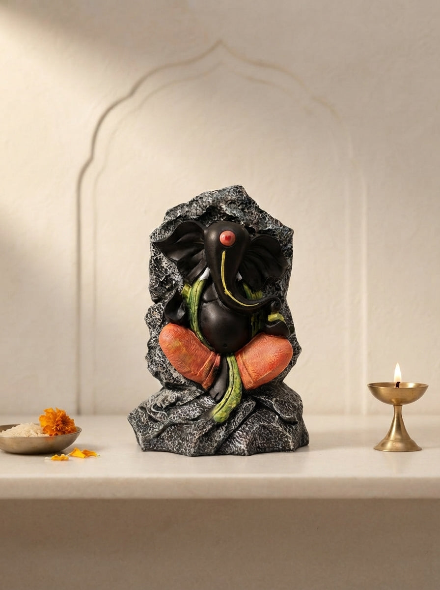Black Rock Finish Lord Ganesha Statue | Hindu Decor