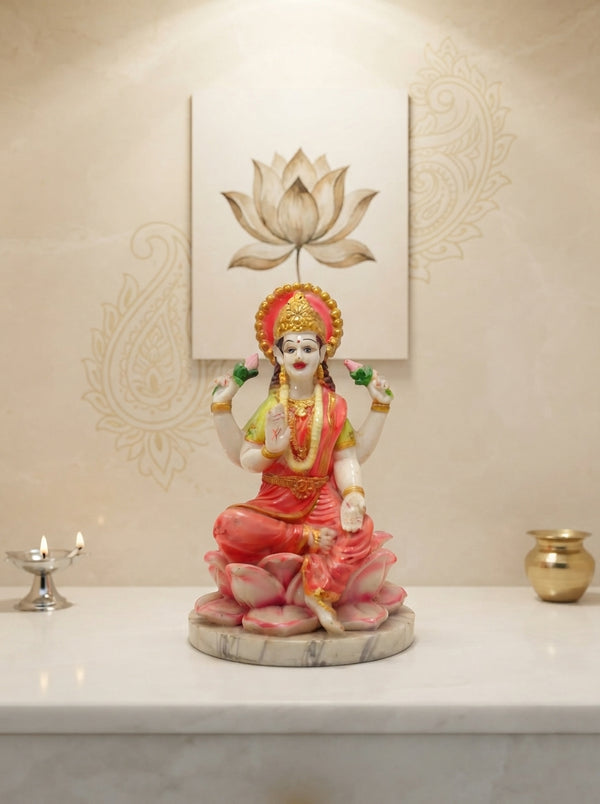 Goddess Lakshmi Statue | White Marble Deity on Lotus