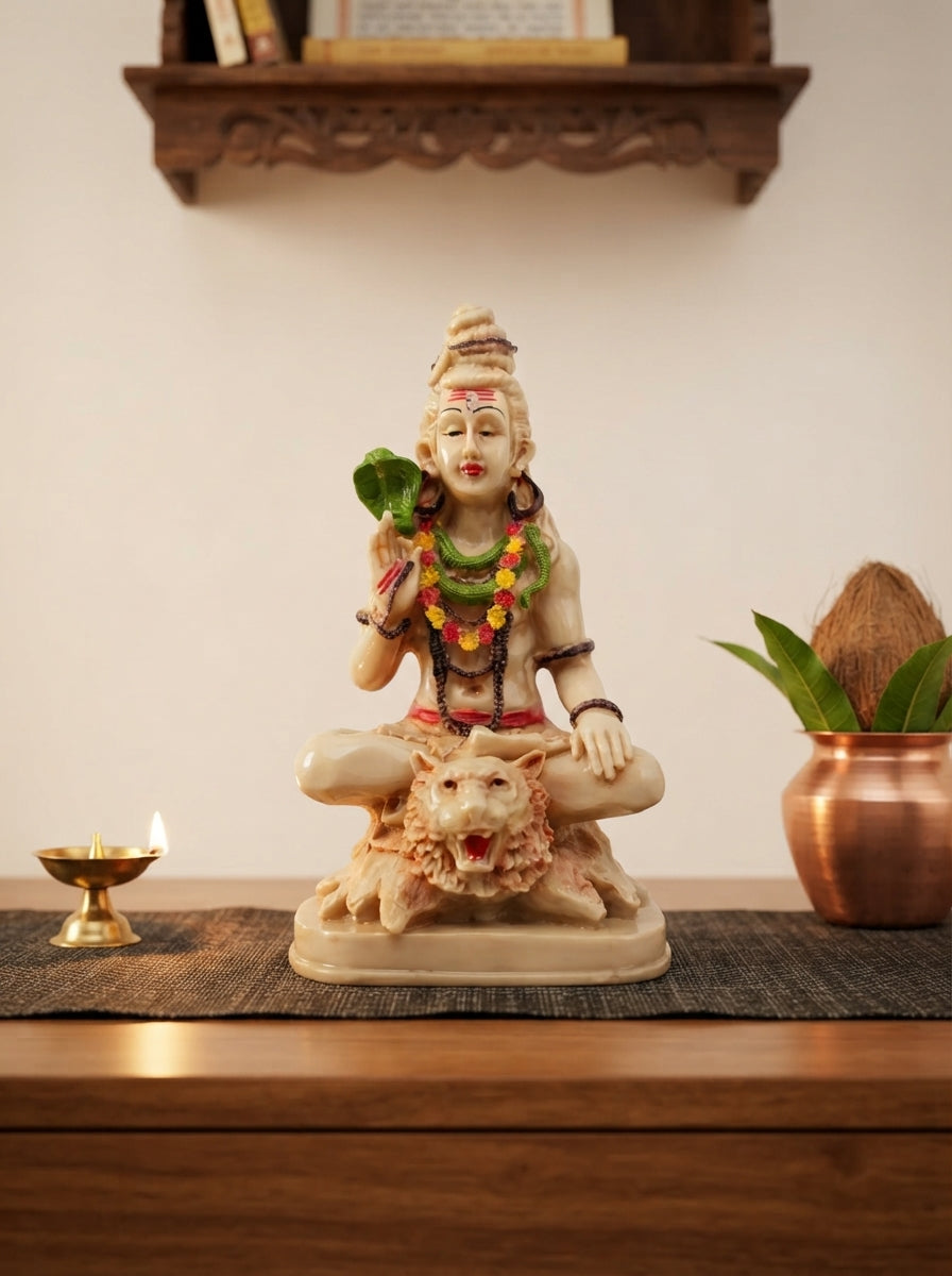 Lord Shiva Statue | Ivory Marble Meditating Deity Figurine