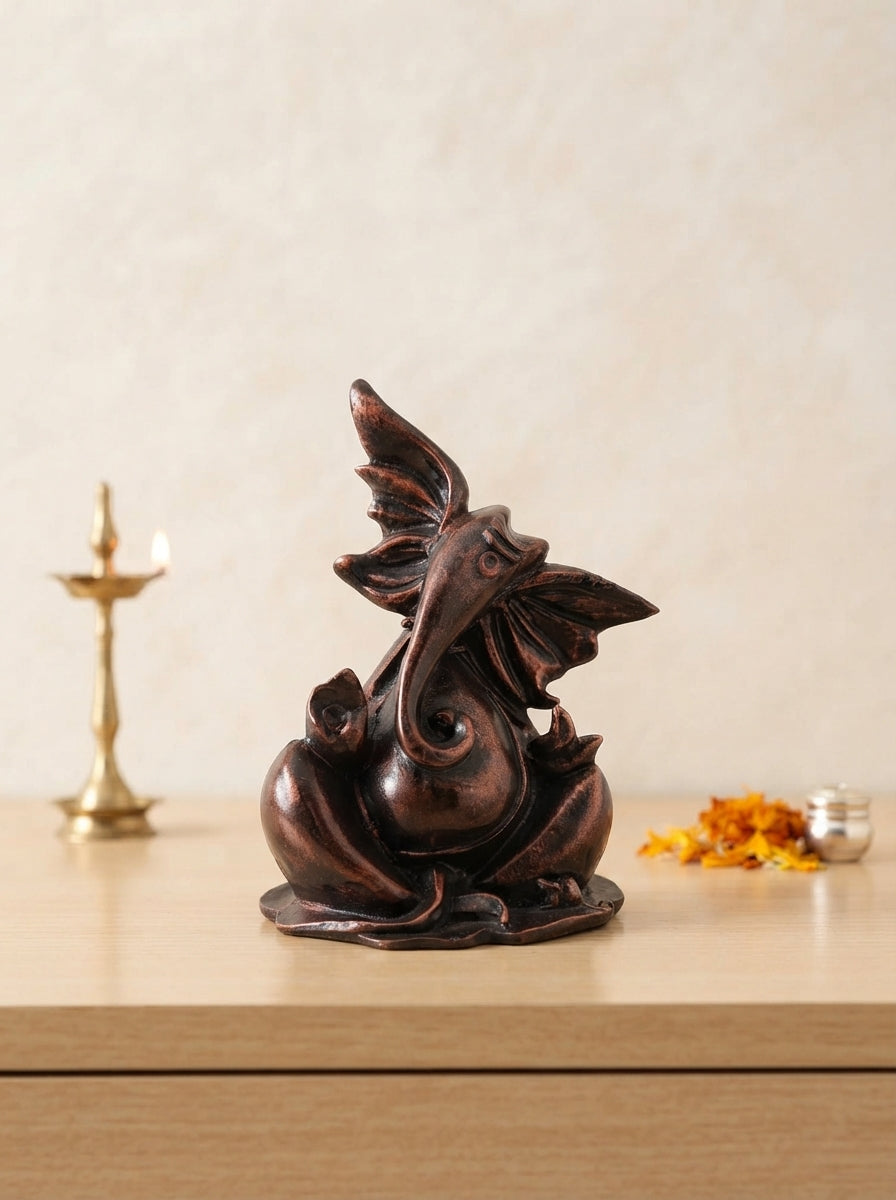 Modern Abstract Ganesha Statue 10" | Copper Bronze Finish