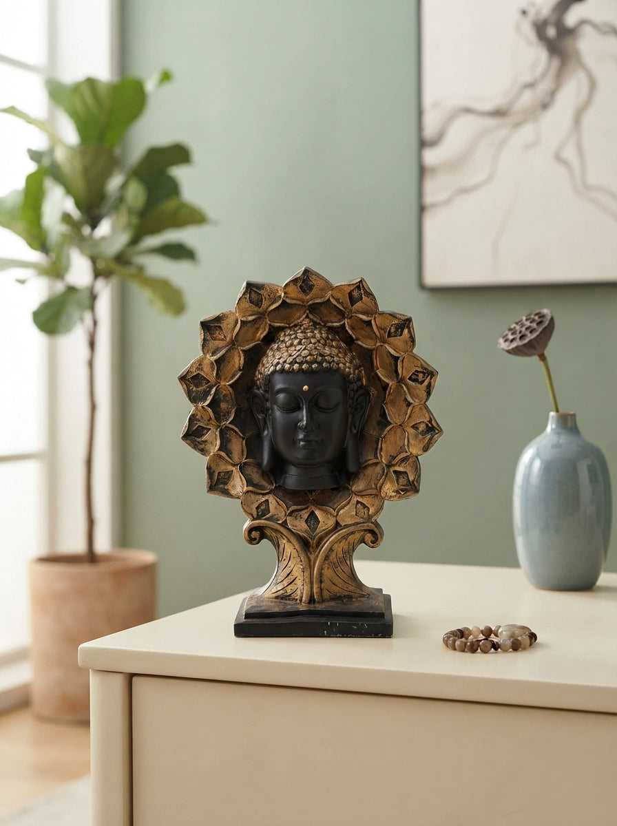 Buddha Bust Statue with Lotus Halo 11” | Zen Home Decor